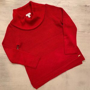 Calvin Klein | Cowl Neck Textured Knit Sweater | Large | Red